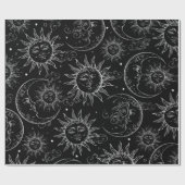Black Magic  Celestial Sun Moon Stars Cadeaupapier (Vlak)