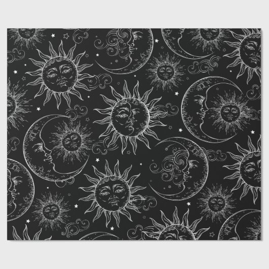 Black Magic  Celestial Sun Moon Stars Cadeaupapier (Vlak)
