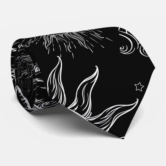 Black Magic  Celestial Sun Moon Stars Stropdas (Opgerold)