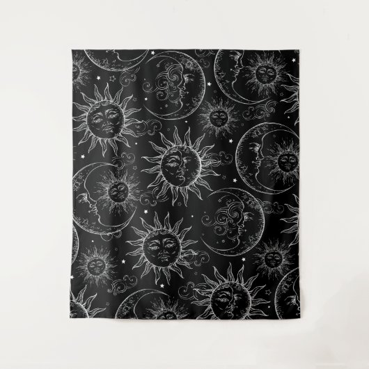 Black Magic Celestial Sun Moon Stars Wandkleed (Voorkant)