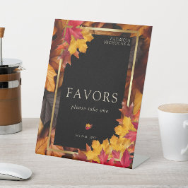 Black Magic Ontmoet Gouden Herfst Wedding Favoriet Reclamebord Met Voetstuk
