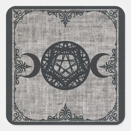 Black Magic Triple Moon Pentagram  Wiccan Vierkante Sticker (Voorkant)