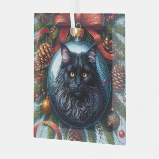Black Maine Coon Cat Glass Ornament (Voorkant links)