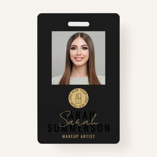 Black Makeup Artist Beauty Salon Employee ID Badge (Voorkant)