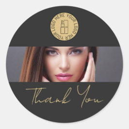 Black Makeup Beauty Salon Business Logo Thank You Ronde Sticker