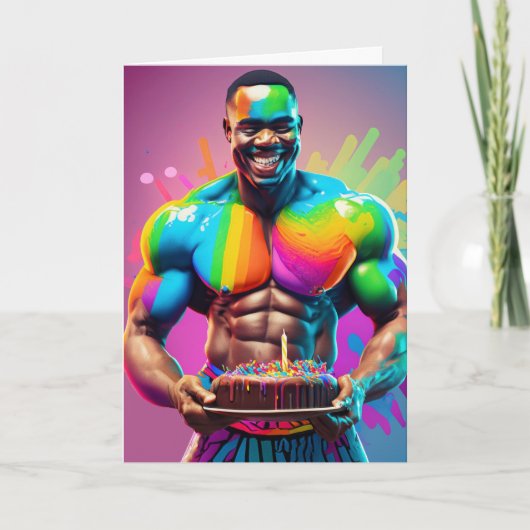 Black Male Bodybuilder Gay Birthday Kaart (Voorkant)