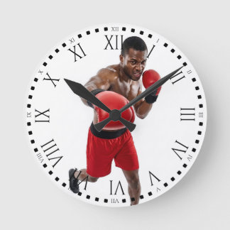 Black Male Boxer Punching Gym Decor Ronde Klok