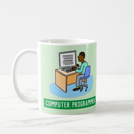 Black Male Computer Programmer met naam. Koffiemok (Links)