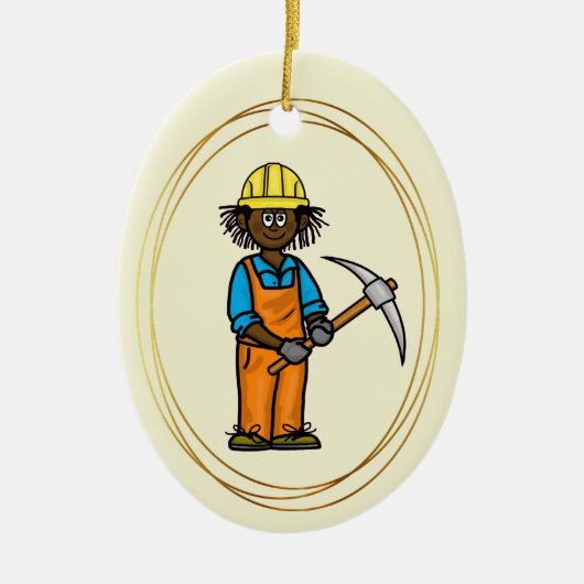 Black Male Construction Worker Pick AX Ornament (Voorkant)