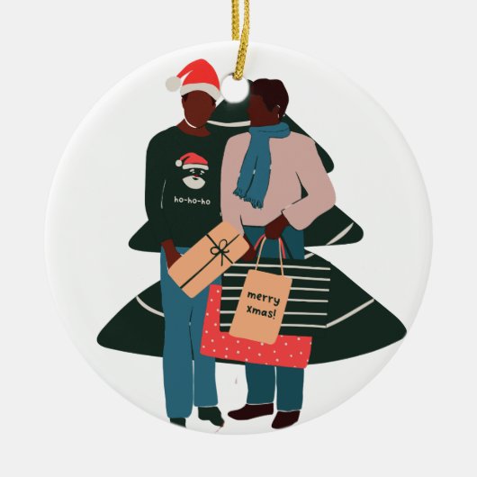 Black Male Couple Kerstmis Keramisch Ornament (Voorkant)