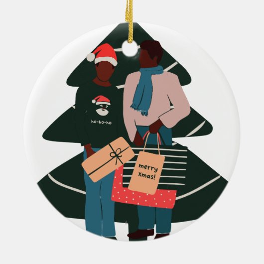 Black Male Couple Kerstmis Keramisch Ornament (Achterkant)