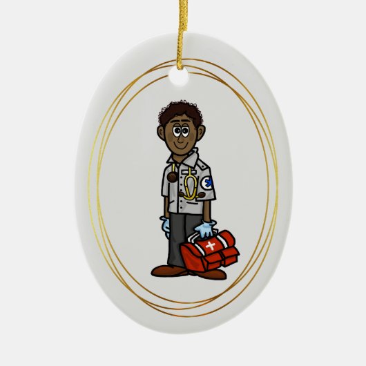 Black Male EMS Paramedic-kerstversiering Keramisch Ornament (Voorkant)
