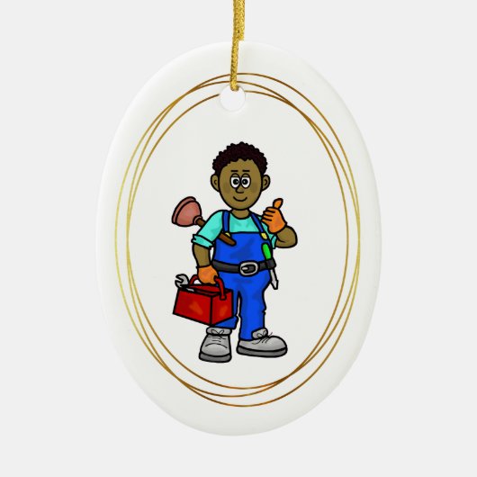 Black Male Plumber-kerstversiering Keramisch Ornament (Voorkant)