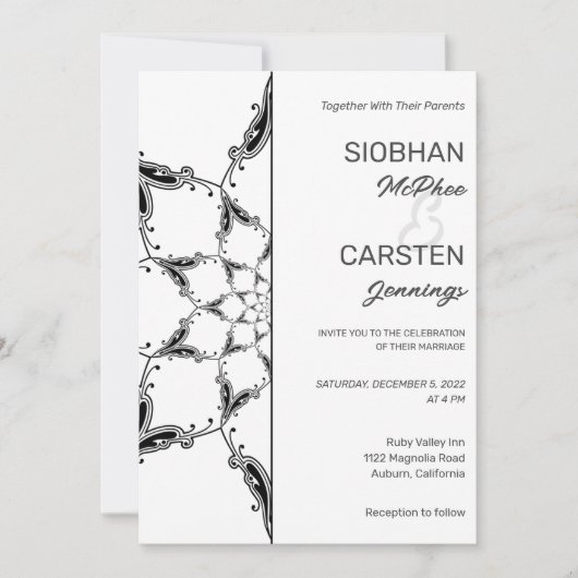 Black Mandala bruiloft uitnodiging (Voorkant)