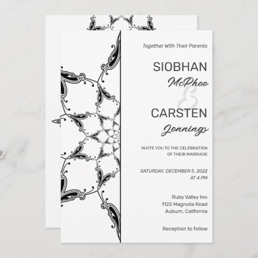 Black Mandala bruiloft uitnodiging (Voorkant / Achterkant)