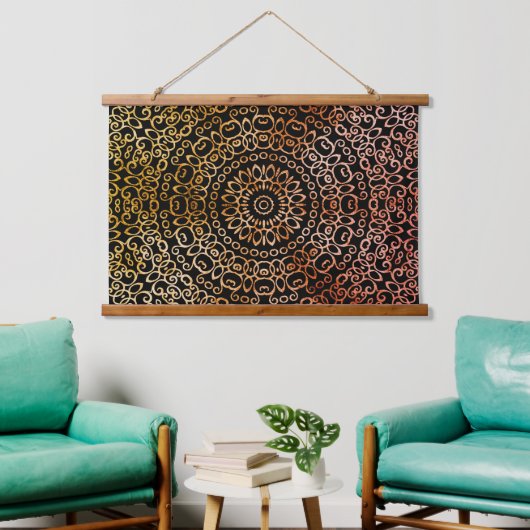 Black Mandala Elegant Trippy Psychedelic Hippie Hangend Wandkleed (Woonkamer)