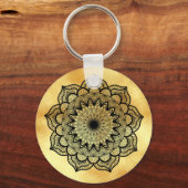 Black Mandala on Soft Gold Background Keychain (Voorkant)