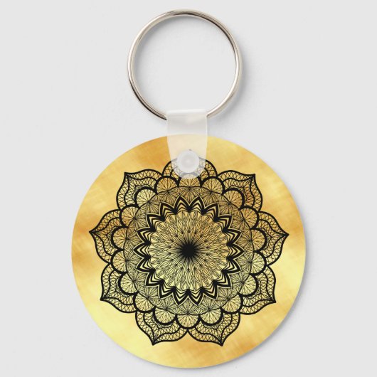 Black Mandala on Soft Gold Background Keychain (Achterkant)