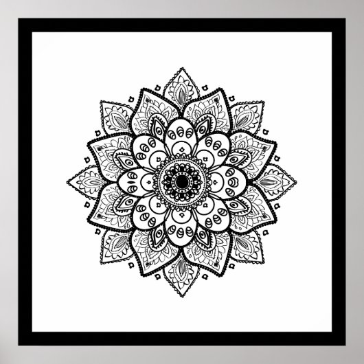 Black Mandala On White Poster (Voorkant)