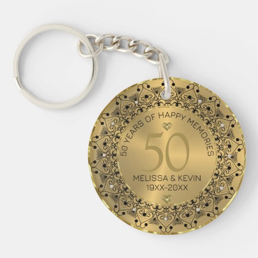 Black Mandala op Gold 50th Wedding Jubileum Sleutelhanger (Voorkant)