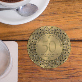 Black Mandala op Gold 50th Wedding Jubileum Zandsteen Onderzetter