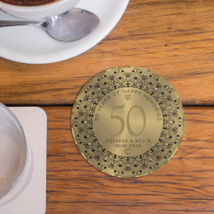 Black Mandala op Gold 50th Wedding Jubileum Zandsteen Onderzetter