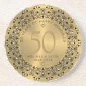 Black Mandala op Gold 50th Wedding Jubileum Zandsteen Onderzetter (Voorkant)