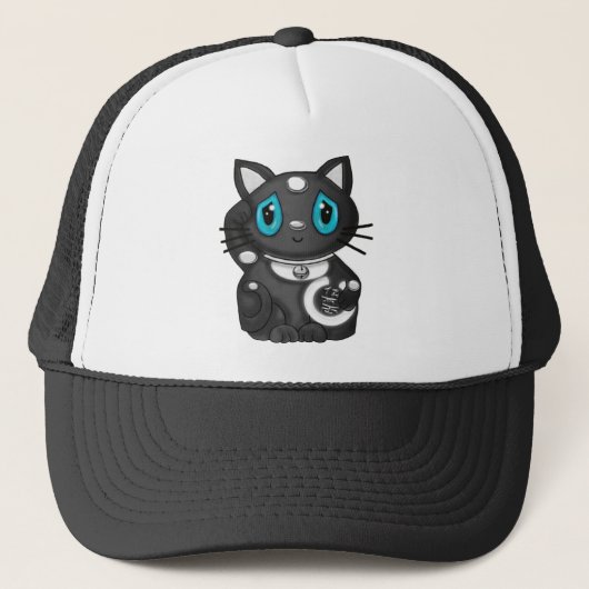 Black Maneki Neko Bekoning Good Luck Cat Trucker Pet (Voorkant)