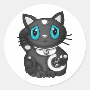 Black Maneki Neko Bekoning Succes Cat Ronde Sticker