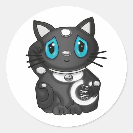 Black Maneki Neko Bekoning Succes Cat Ronde Sticker (Voorkant)