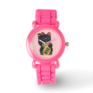 Black Maneki Neko Cat Wristwatch Horloge