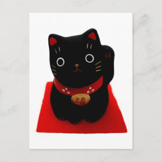 Black Maneki Neko op een rood tapijt Briefkaart
