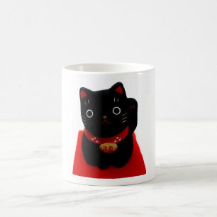 Black Maneki Neko op een rood tapijt Koffiemok