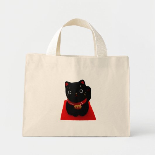 Black Maneki Neko op een rood tapijt Mini Tote Bag (Voorkant)