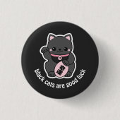 Black Maneki Neko Ronde Button 3,2 Cm (Voorkant)