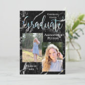 Black Marble Abalone Script Photo Afstuderen Kaart (Staand voorkant)