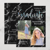 Black Marble Abalone Script Photo Afstuderen Kaart (Voorkant / Achterkant)