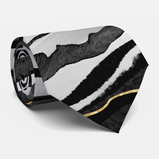 Black Marble Agate Gold Stropdas (Opgerold)