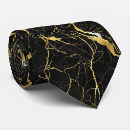 Black Marble and Gold Veins Elegant Pattern Stropdas