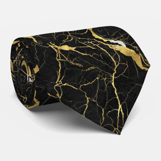 Black Marble and Gold Veins Elegant Pattern Stropdas (Opgerold)