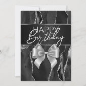 Black Marble & Bow Happy Birthday Day Kaart (Voorkant)