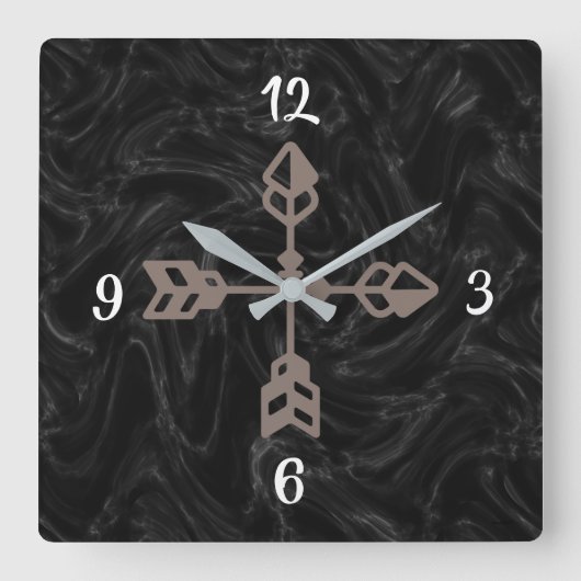 Black Marble Brown Arrow Square Clock Vierkante Klok (Voorkant)