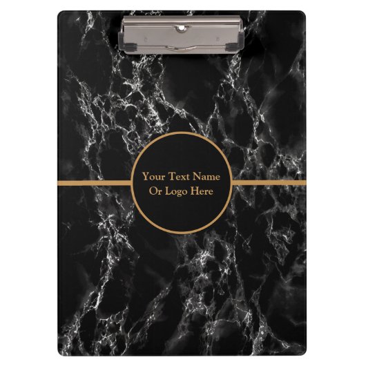 Black Marble Business Klembord met aangepaste teks (Voorkant)