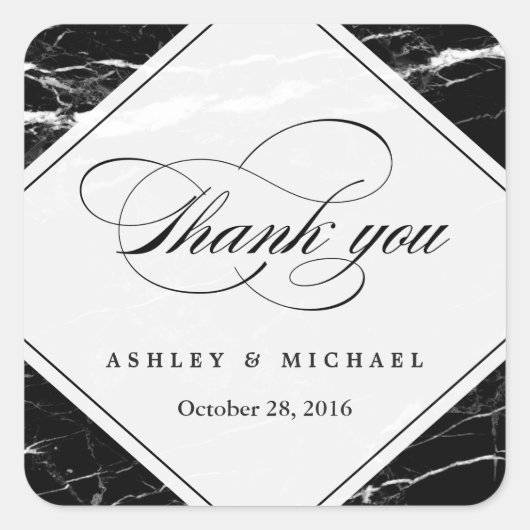Black Marble Classy Typografie Dank u Vierkante Sticker (Voorkant)