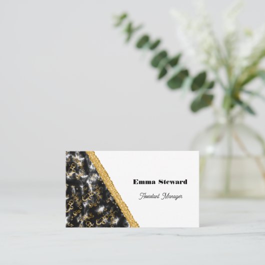 Black Marble Glam Gold & Glitter Visitekaartje (Staand voorkant)