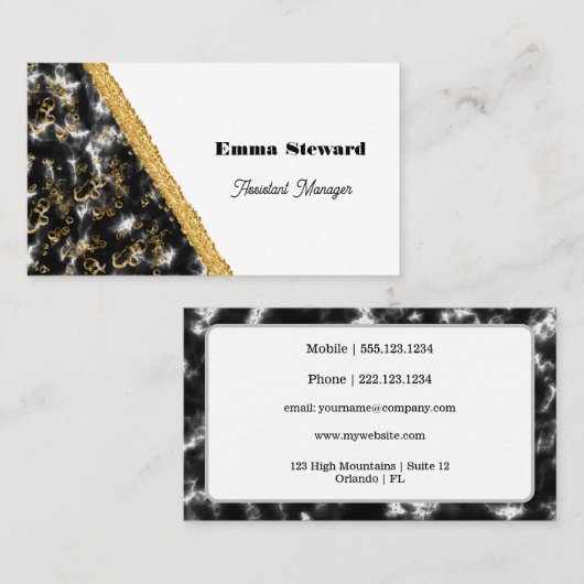 Black Marble Glam Gold & Glitter Visitekaartje (Voorkant / Achterkant)