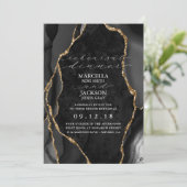 Black Marble & Gold Agaat Diner repetitie Kaart (Staand voorkant)