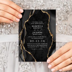 Black Marble Gold Agate Wedding Kaart