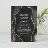 Black Marble Gold Agate Wedding Kaart (Staand voorkant)