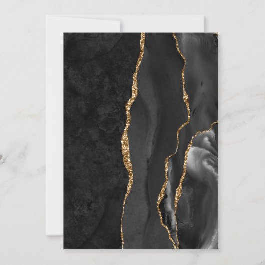 Black Marble Gold Agate Wedding Kaart (Achterkant)